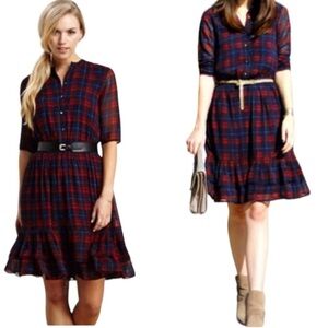 New Eshakti Plaid blouson Crepe Dress S 6